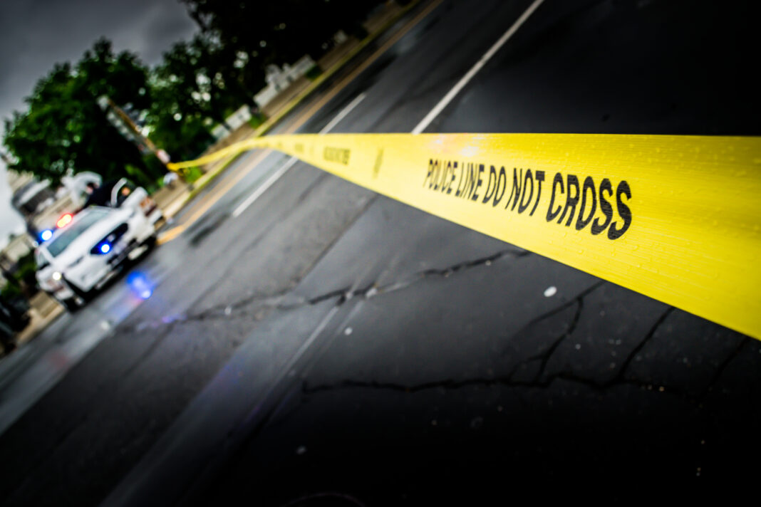Police,Lane,,Blurred Police Yellow Tape, Crime Scene Assault
