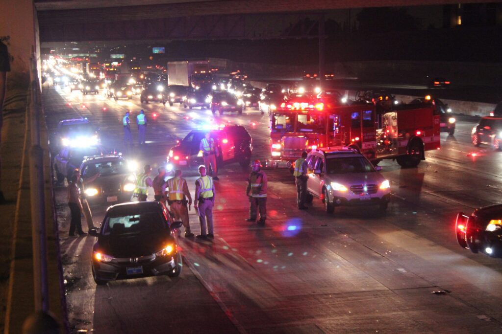 Emergency response team respond to early morning car crash