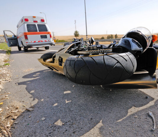 Kern County Off-Road Motorcycle Collision Involves Hoist Rescue Emergency respondents arrive to scene of accident where a crashed motorcycle is on the ground