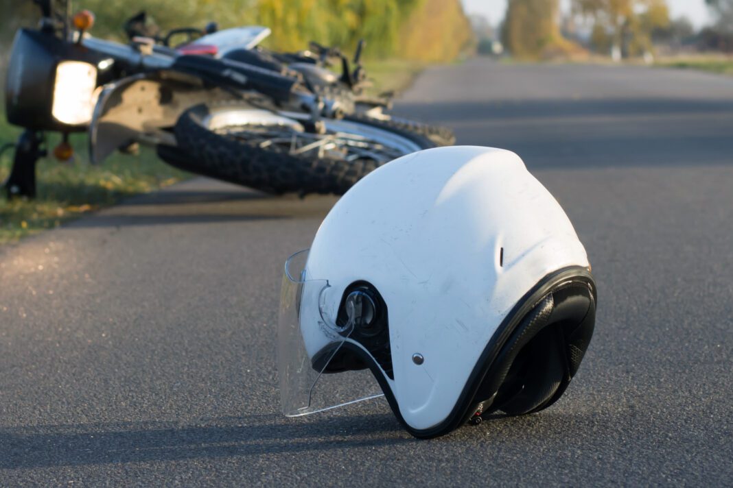 motorcycle-crash motorcycle depicted after catastrophic crash