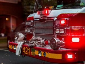 fire truck depicted at house fire